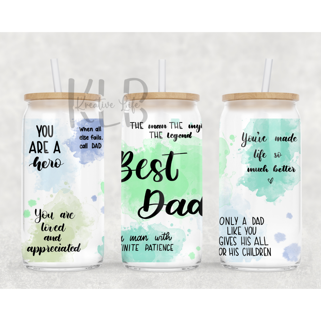 Best Dad Ever | 16oz Clear Glass Can Tumbler | Toast to the Greatest Father