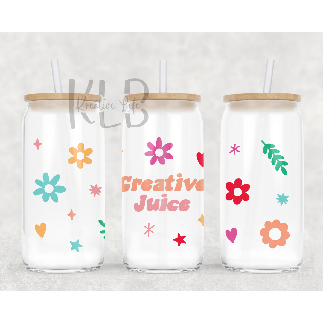 Creative Juice | 16oz Clear Glass Can Tumbler | Fuel Your Creativity with Every Sip