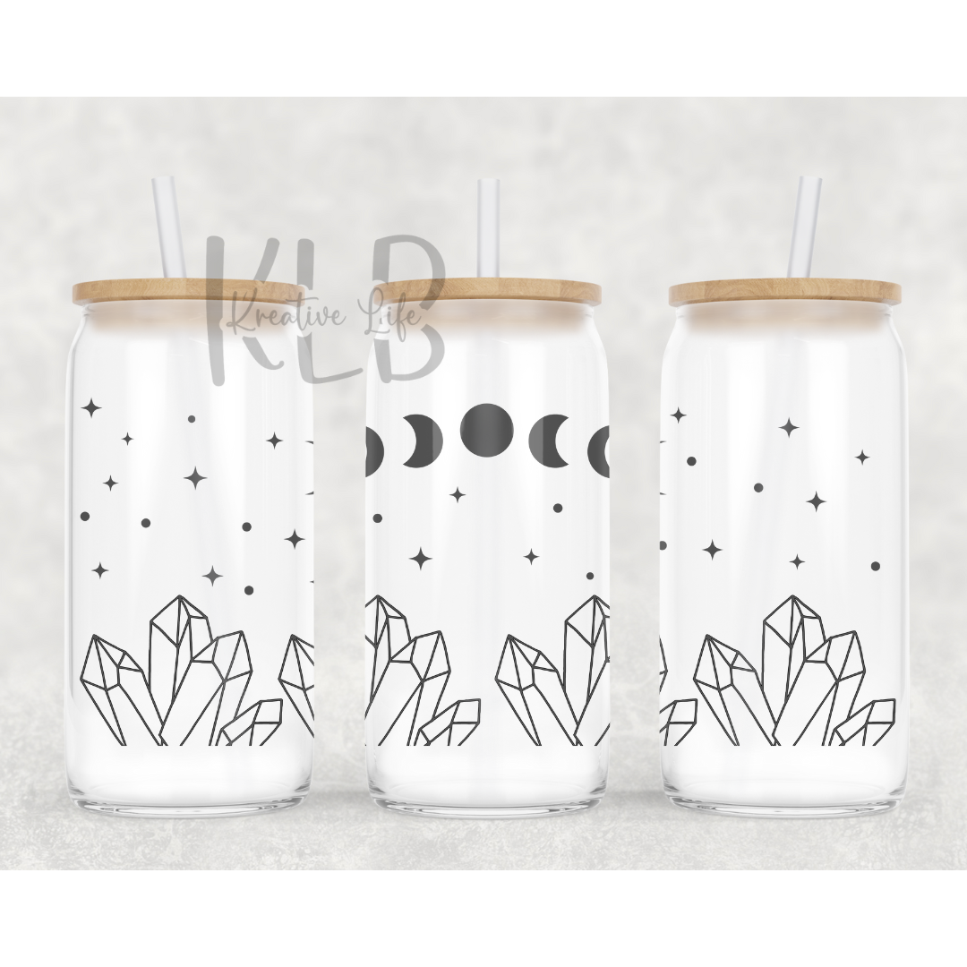 Crystals | 16oz Clear Glass Can Tumbler | Embrace Crystal Energy with Every Sip
