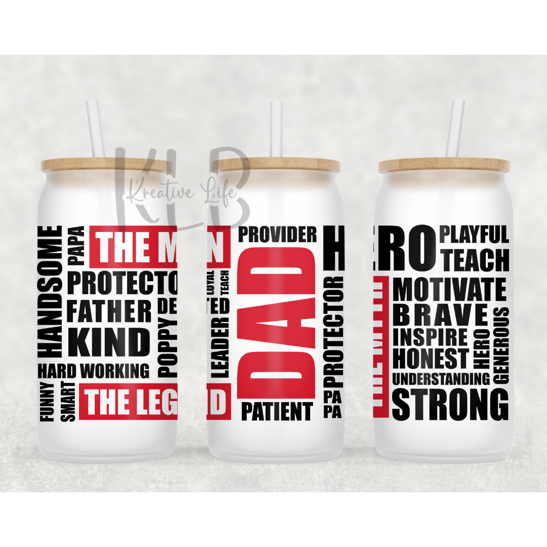 Dad Hero | 16oz Frosted Glass Can Tumbler | Perfect Gift for Super Dads