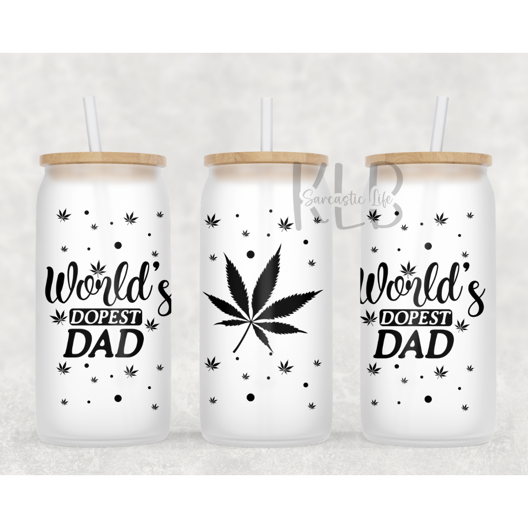 World's Dopest Dad | Glass Can Tumbler | 16oz Frosted and Durable