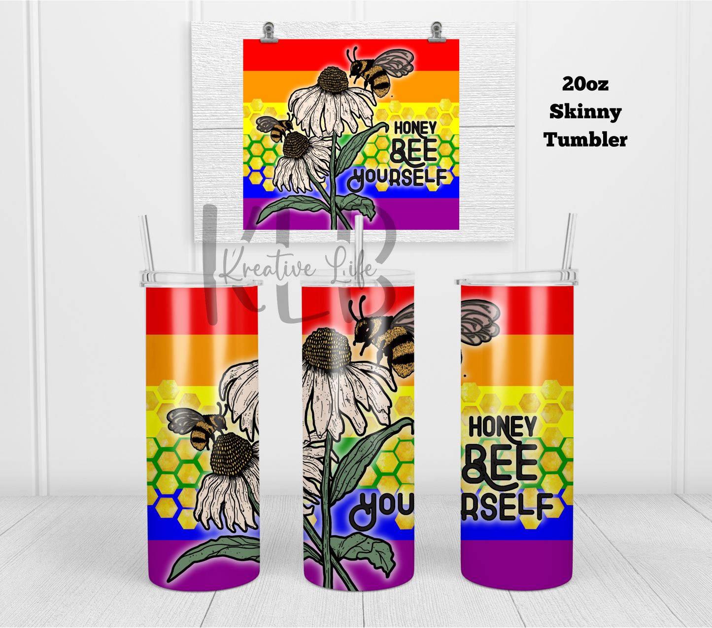 Honey Bee Yourself | 20oz Stainless Steel Double-Wall Tumbler | Inspirational Reminder