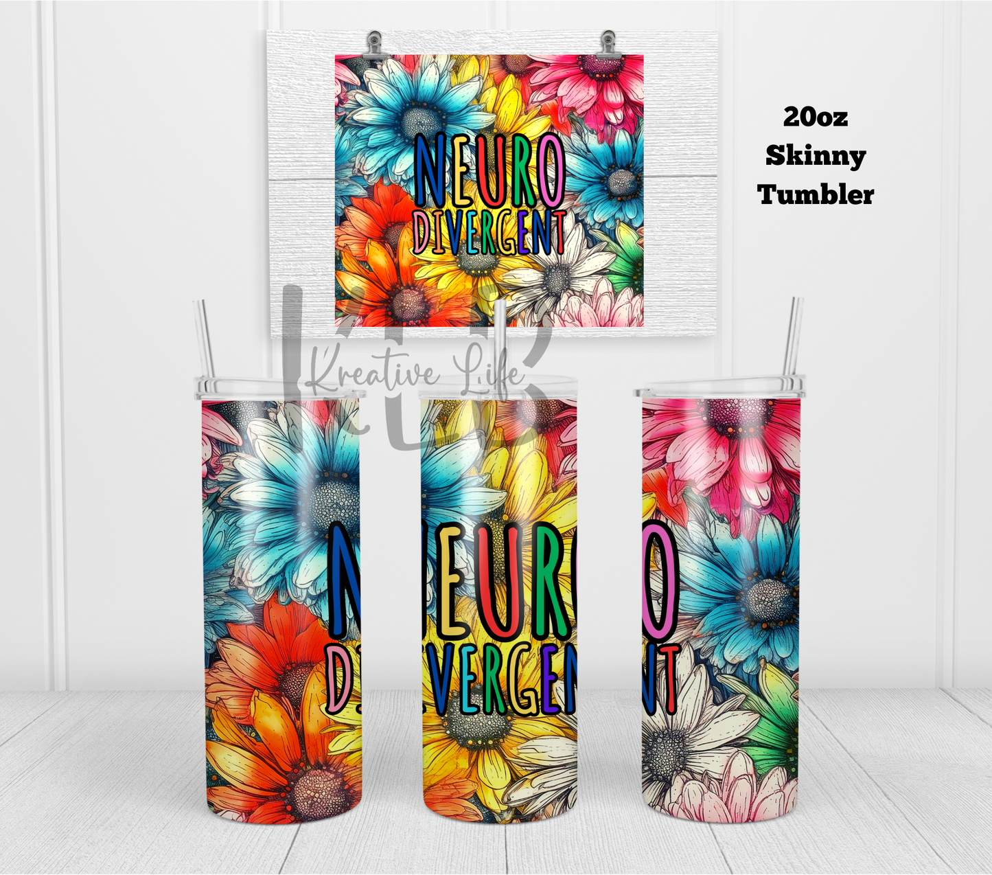 Neurodivergent Flowers | 20oz Stainless Steel Double-Wall Tumbler | Celebrate Neurodiversity