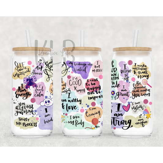 Positive Affirmations | 16oz Clear Glass Can Tumbler