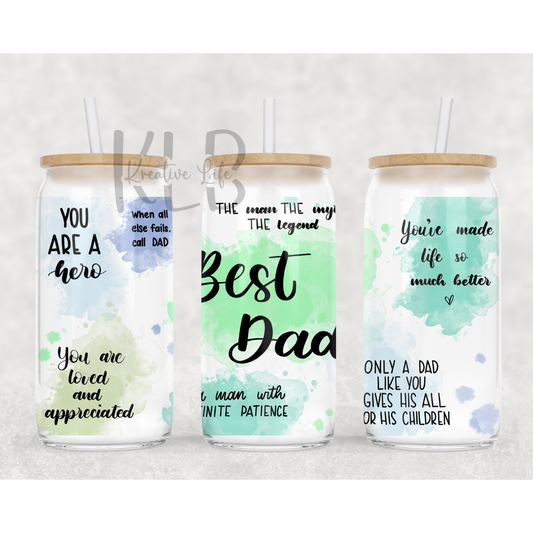 Best Dad Ever | 16oz Clear Glass Can Tumbler | Toast to the Greatest Father