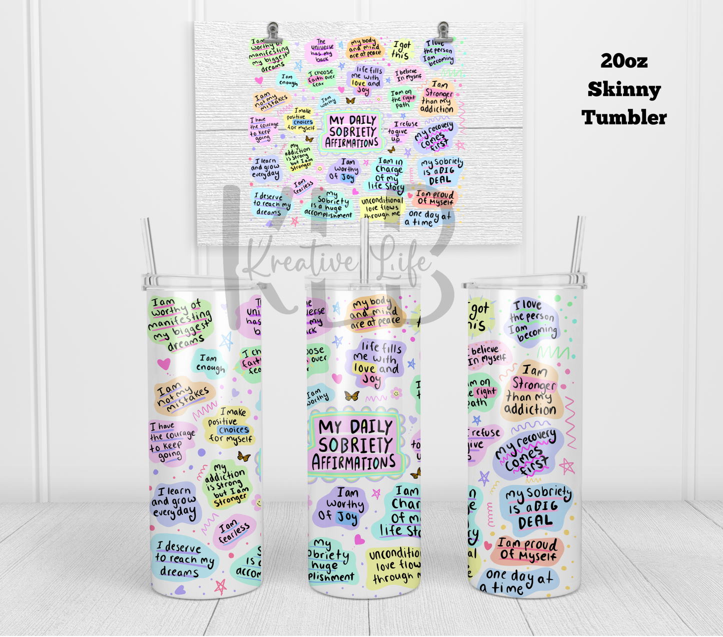 Daily Sobriety Affirmations | 20oz Tumbler | Sober Life Gift