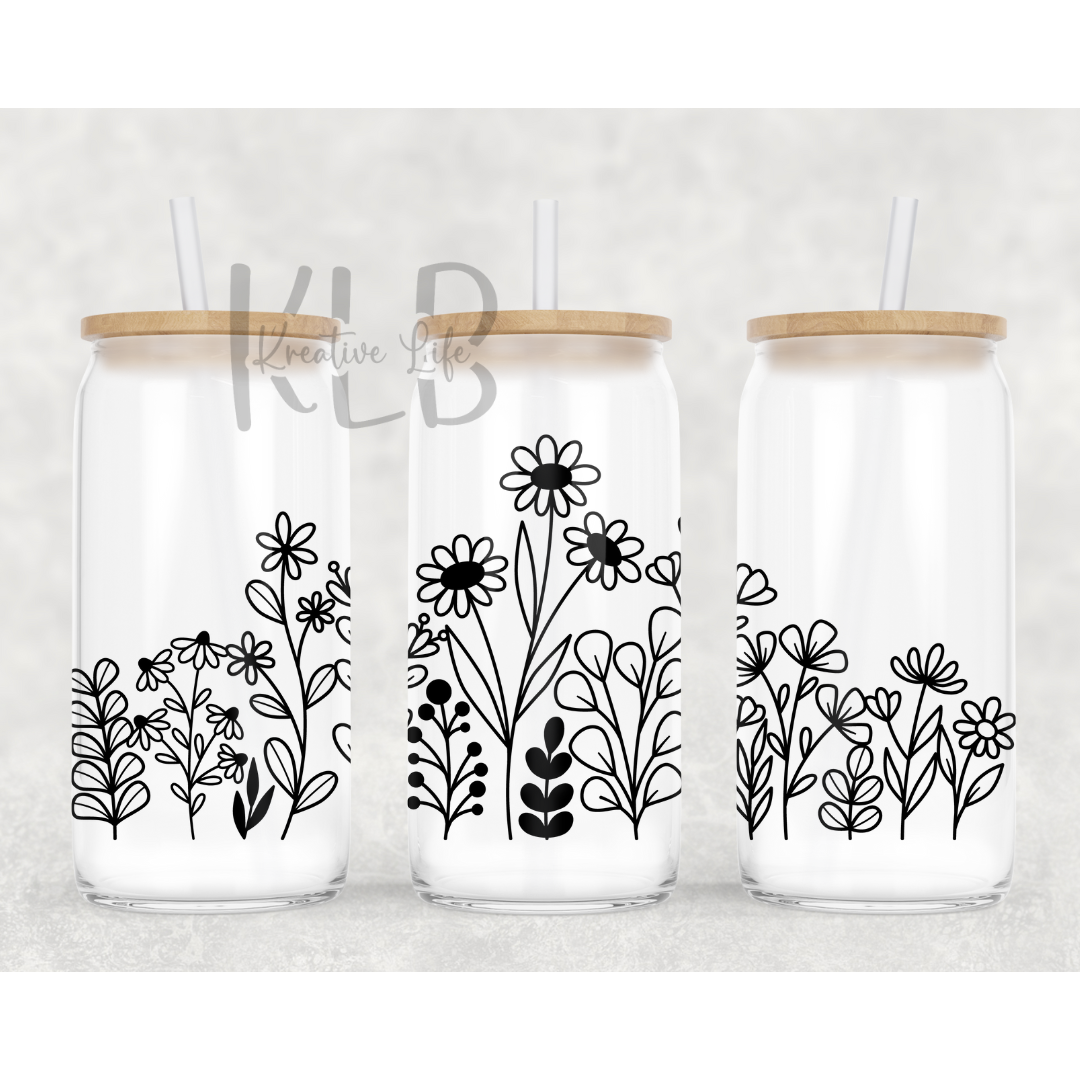 Elegant Blossoms | 16oz Clear Glass Can Tumbler