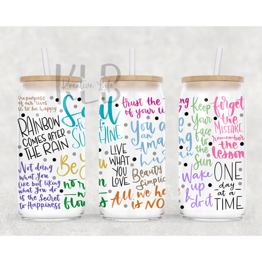 One Day At A Time | 16oz Clear Glass Can Tumbler | Inspirational Reminder