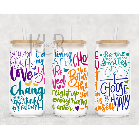 Self Love Affirmations | 16oz Clear Glass Can Tumbler | Nourish Your Mind and Soul with Every Sip!