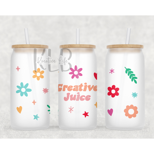 Creative Juice | 16oz Frosted Glass Can Tumbler | Unleash Your Artistic Spirit