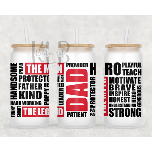 Dad Hero | 16oz Frosted Glass Can Tumbler | Perfect Gift for Super Dads