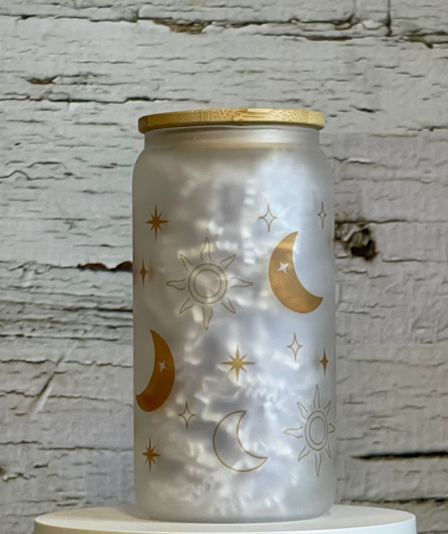 Moon and Stars | 16oz Durable Frosted Glass Can Tumbler | Shop Now