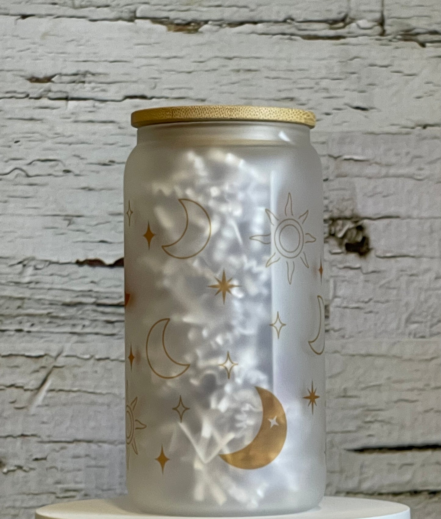 Moon and Stars | 16oz Durable Frosted Glass Can Tumbler | Shop Now