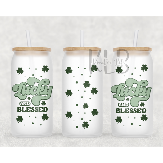 Lucky & Blessed | 16oz Frosted Glass Can Tumbler | Shop Now