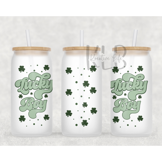 Lucky Boy | 16oz Frosted Glass Can Tumbler | Shop Now