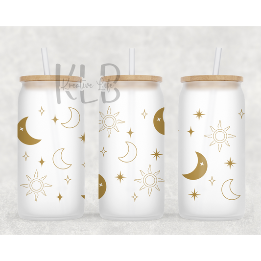 Moon and Stars | 16oz Durable Frosted Glass Can Tumbler | Shop Now