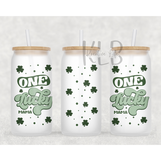 One Lucky Mama | 16oz Durable Frosted Glass Can Tumbler | Shop Now